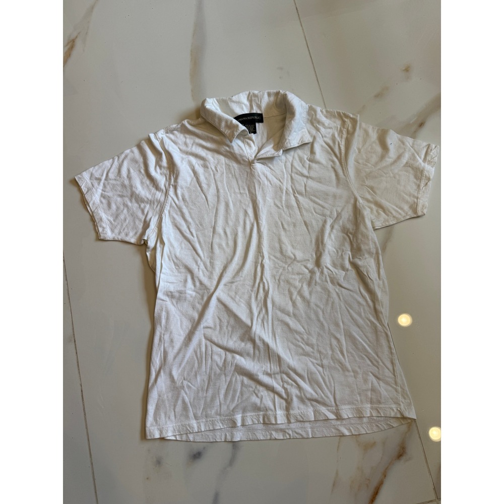 Banana Republic Mens White Short Sleeve Polo Shirt Cotton Nylon Blend Size S